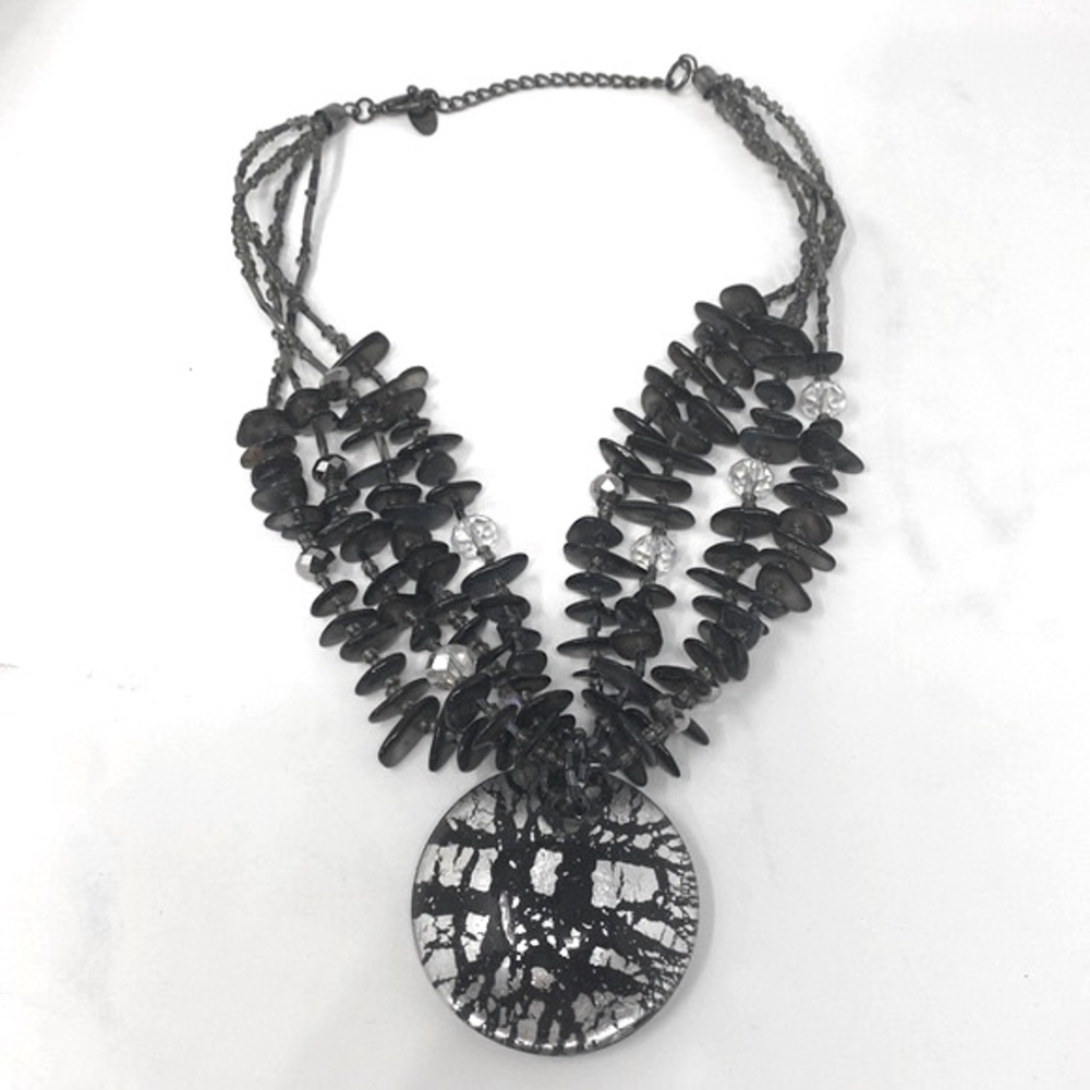 Cj Costume Beaded Crystals Marble Murano Embellishment Statement 18" Neckkace